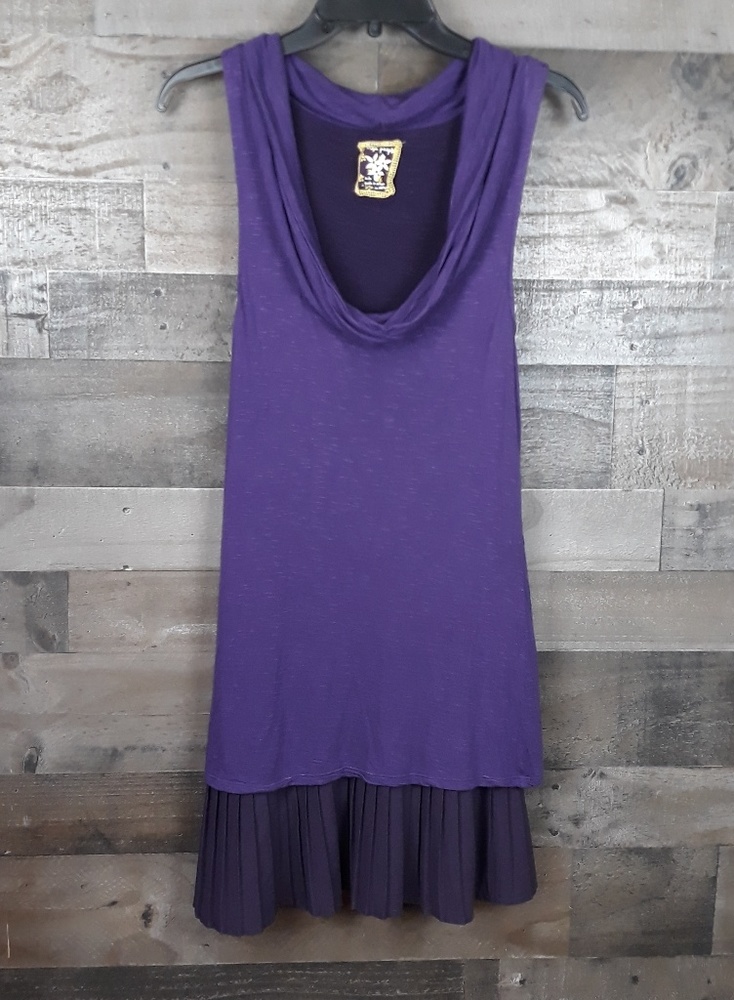 Free People PURPLE  Cowl Neck Sleeveles Loose Fit Pleaded Skirt Dress